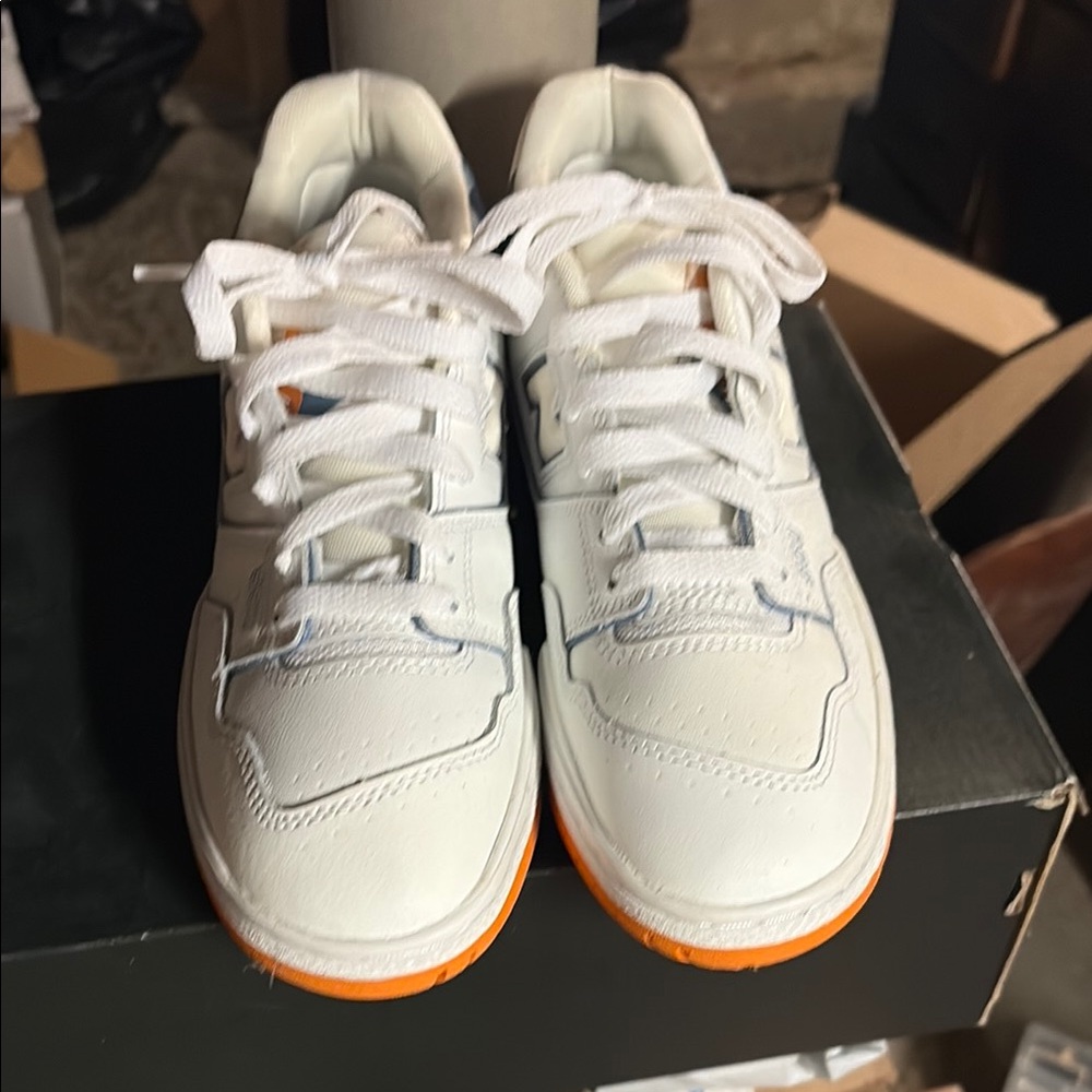 New Balance White and Orange Low-Top Sneakers